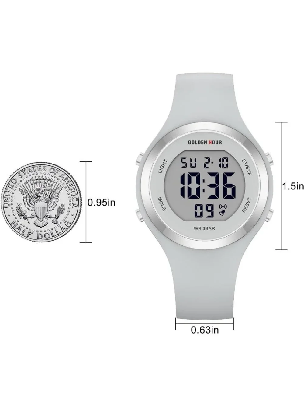 Women's Grey Waterproof Sport Digital Chronograph Silicone Strap Wrist Watches